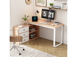 Mesa Escritório Simples, 3 Gavetas, 2 Nichos, Tubo Aço Maciço - Tampo Amplo Natural