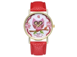 Reloj De Pulsera De Cuarzo Con Correa De Pu Y Dial Redondo Patrón Cartoon Zhoulianfa Rojo