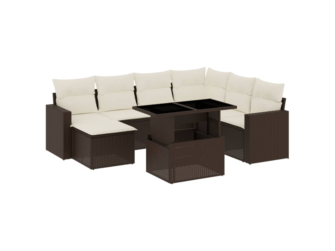 Conjunto de 8 Sofás de Jardim com Almofadões Vime Pe Castanho MAISON EXCLUSIVE (8 pcs)