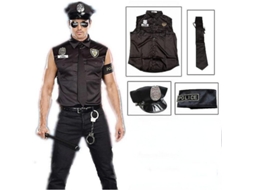 2026 traje de Polícia Adulto Homem para Halloween Disfarce Cosplay Camisa Boné Gravata Poliéster