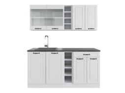 Cozinha R-Line, 160 cm, PT Antracite, Country branco/branco, Vicco