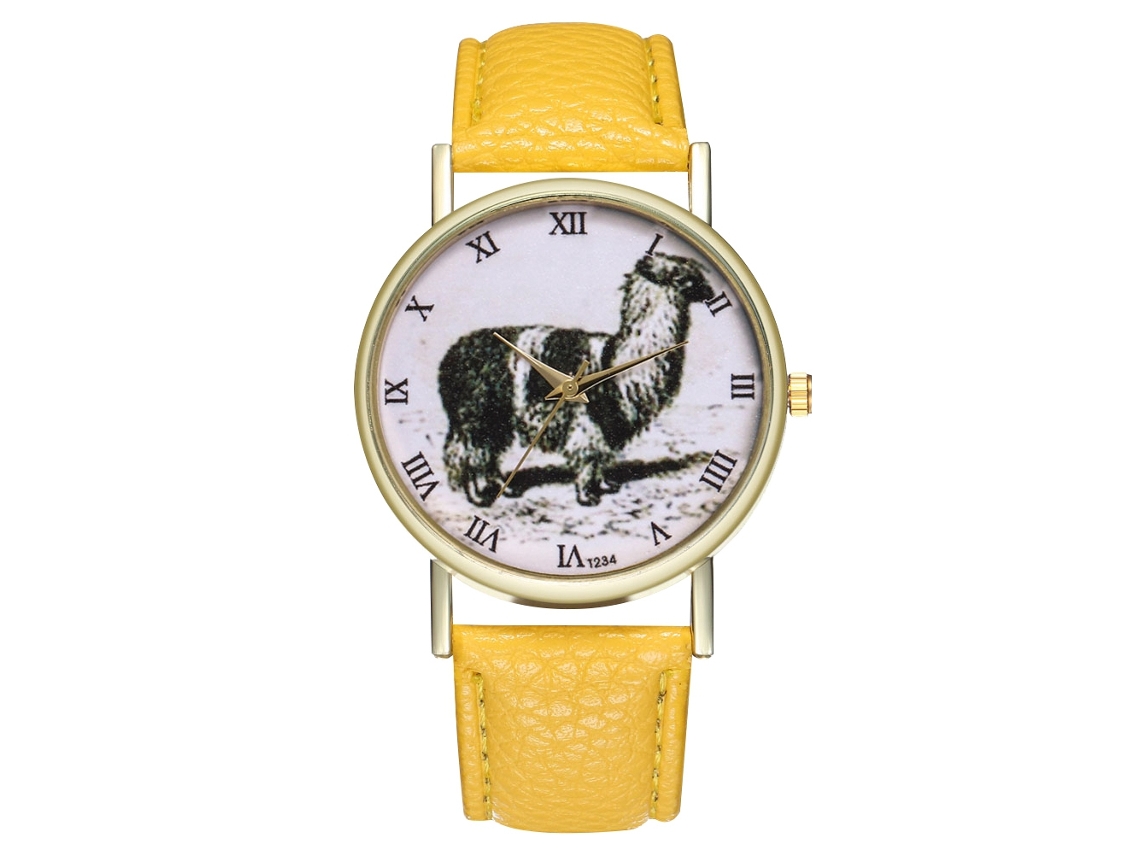 Reloj De Pulsera De Cuarzo Unisex Zhoulianfa Con Correa De Cuero Pu Y Patrón Animal Amarillo