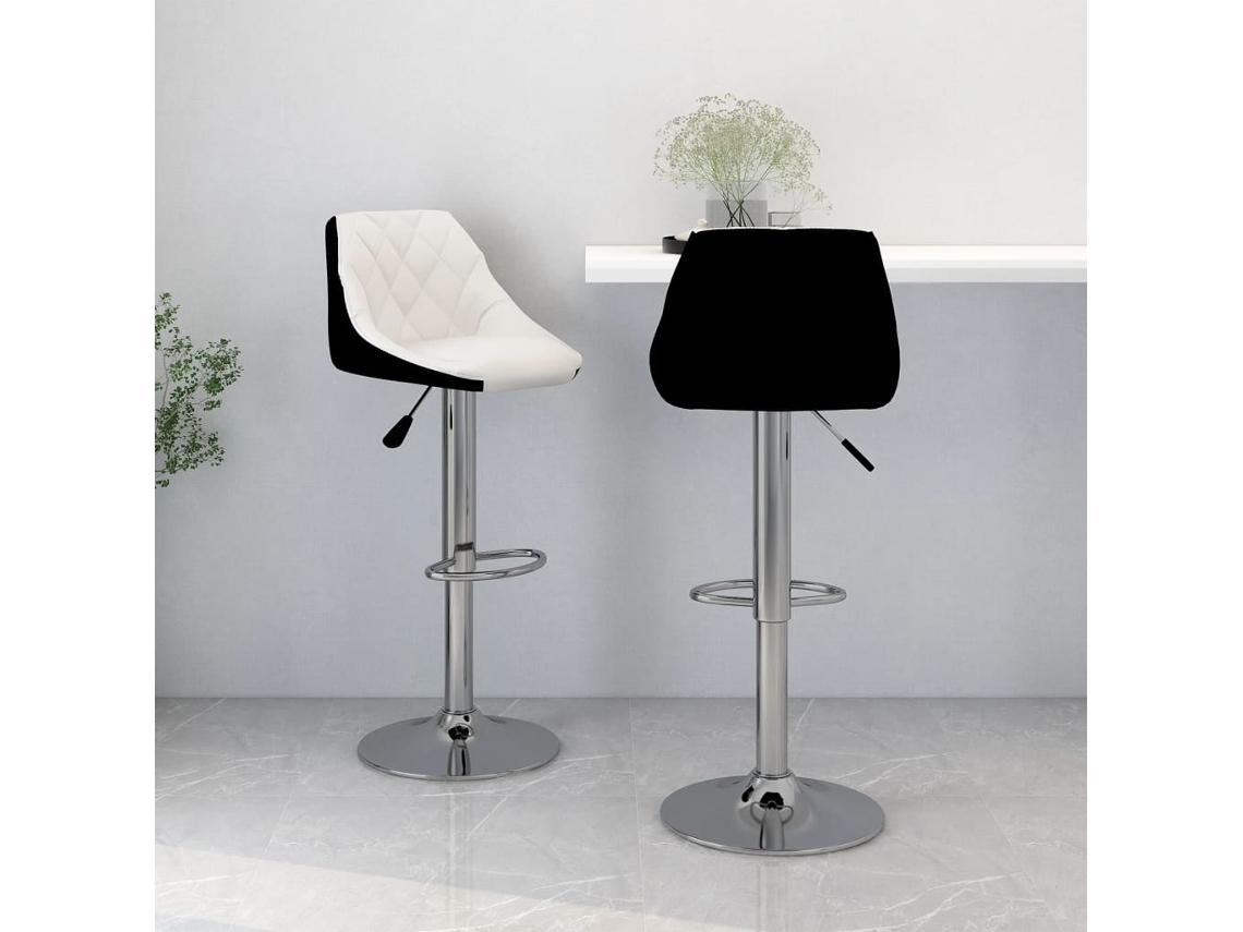 Vidaxl Bancos De Bar 2 Pcs Couro Artificial Branco E Preto