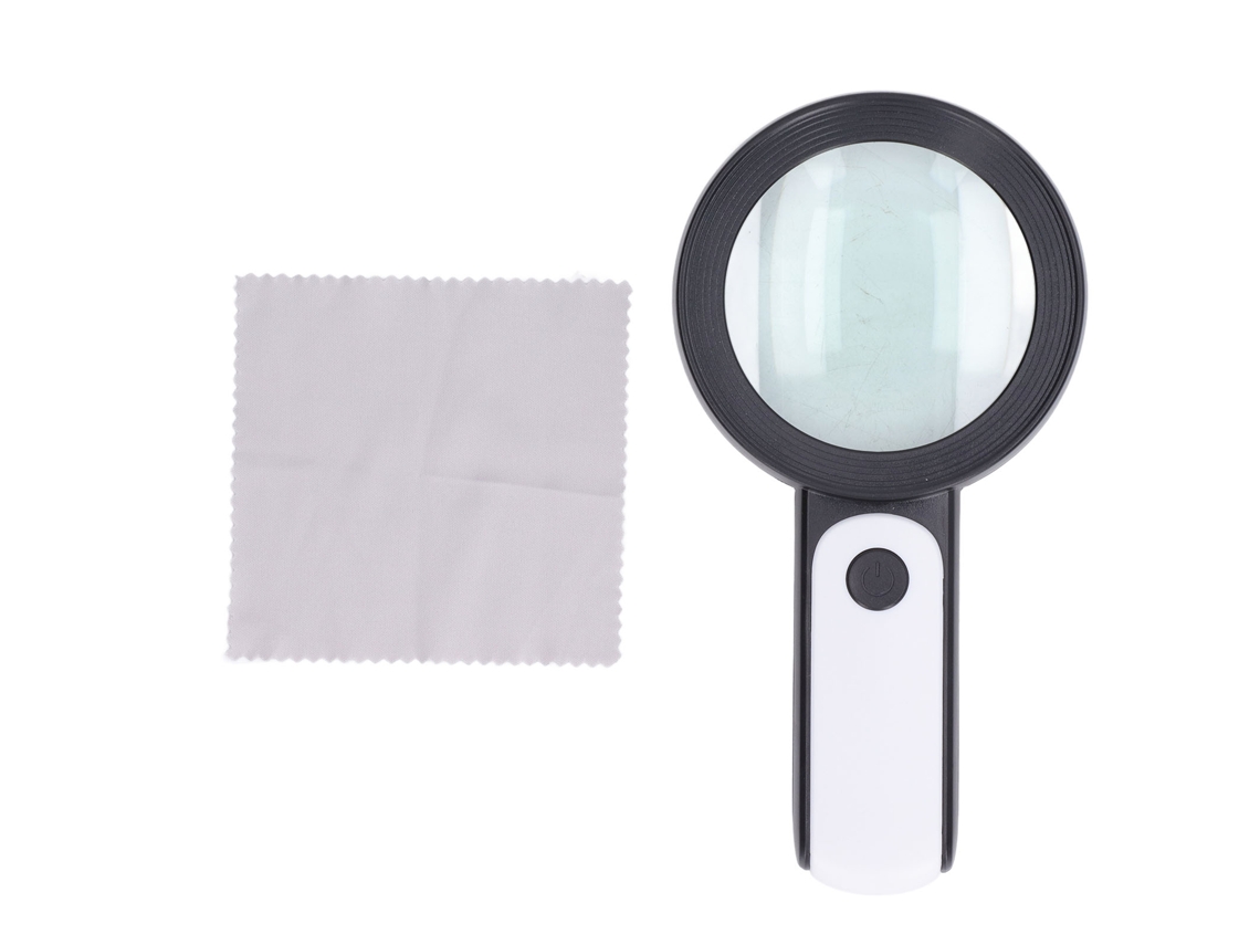 Lupa De Mão Ultra Leve 30x Com Lente Óptica Hd E Luz Led Para Leitura Em Branco E Preto