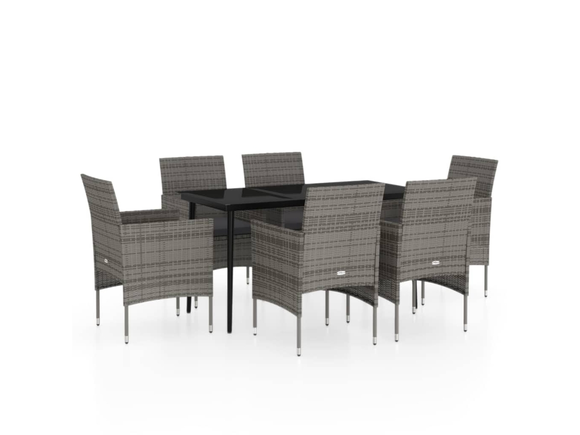 Maison Exclusive - 7 Pcs Conjunto De Jantar P/ Jardim C/ Almofadões Cinza E Preto