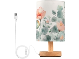 Abajur De Cabeceira Com Estampa Folhas E Flores Para Quarto, Portas De Carregamento Usb C, Luminária De Mesa Cabeceira