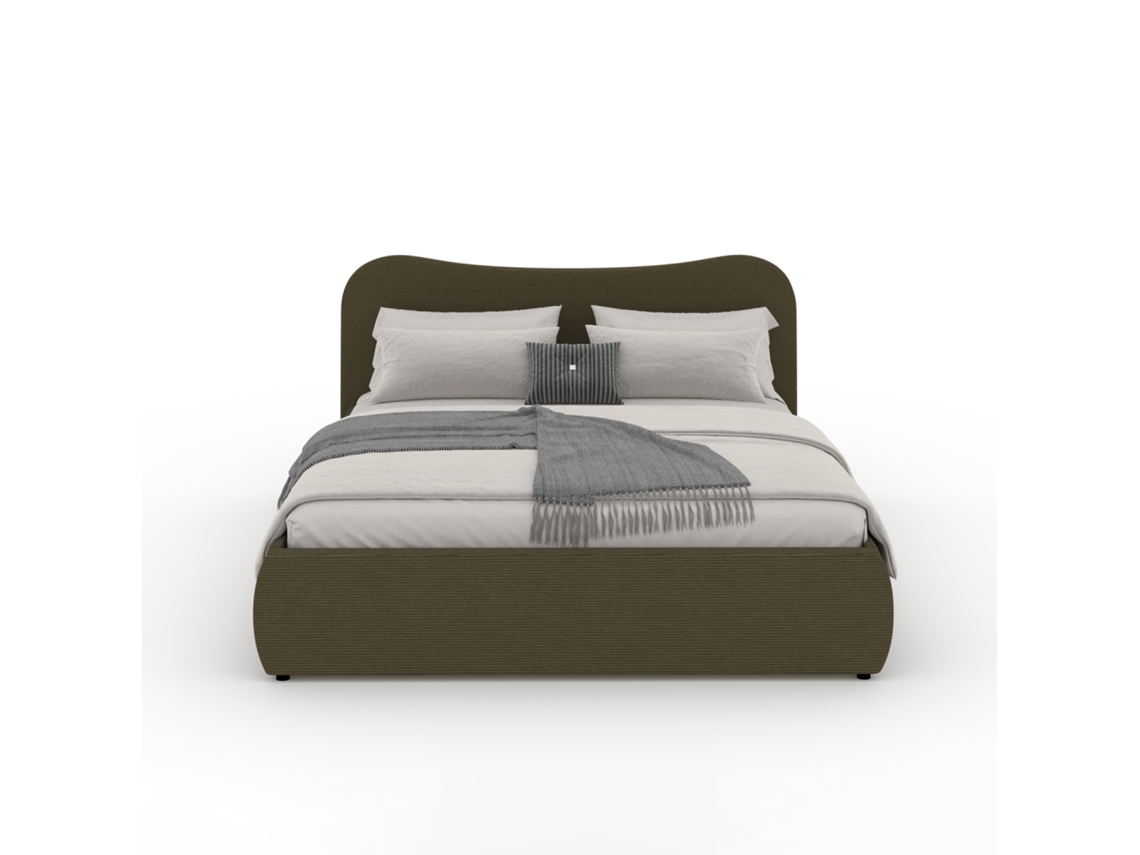 Plano Cama De Peito 160x200cm Design Arredondado Veludo Cotelê Verde
