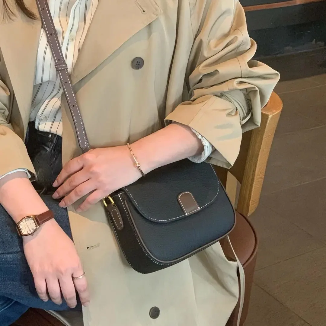 (6375-preto) Bolsa Transversal Feminina 100% Couro Genuíno, Bolsa De Ombro De Luxo E Estilo Moderno