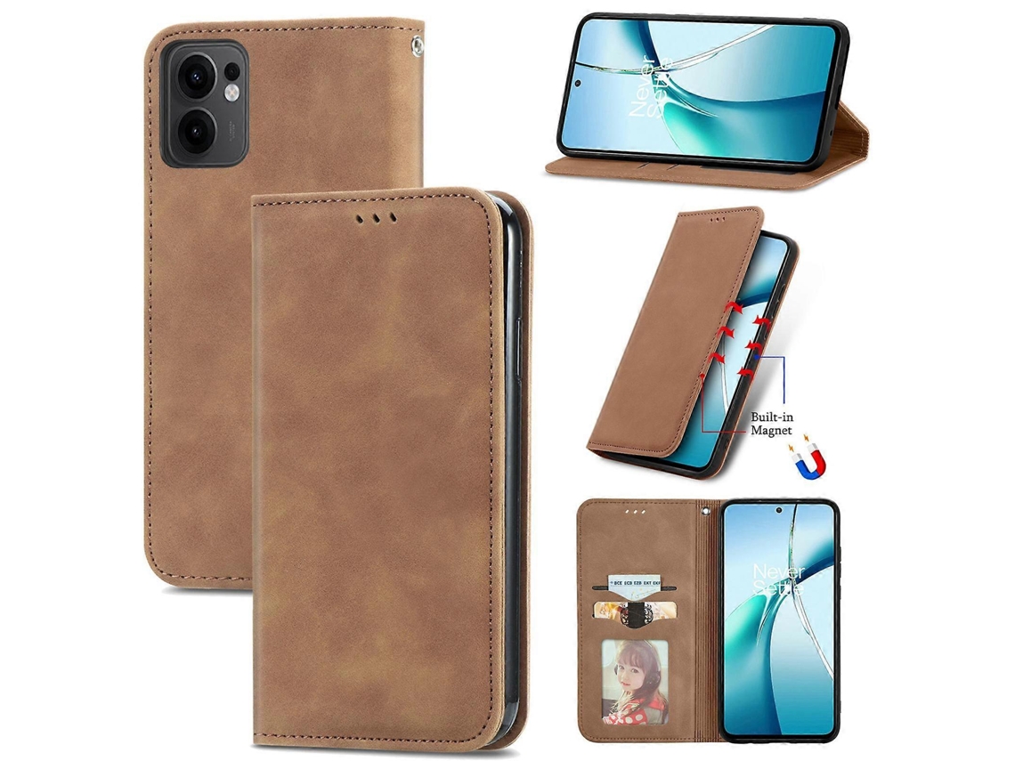 Capa De Celular De Couro Com Flip Magnético Retro Skin Feel