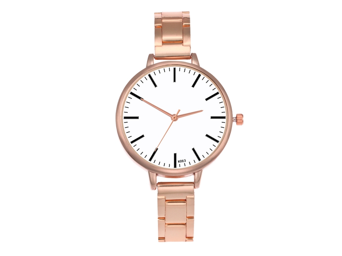 Relógio de Pulso Feminino K083 g Moda Quartz Pulseira de Aço Ouro Rosa
