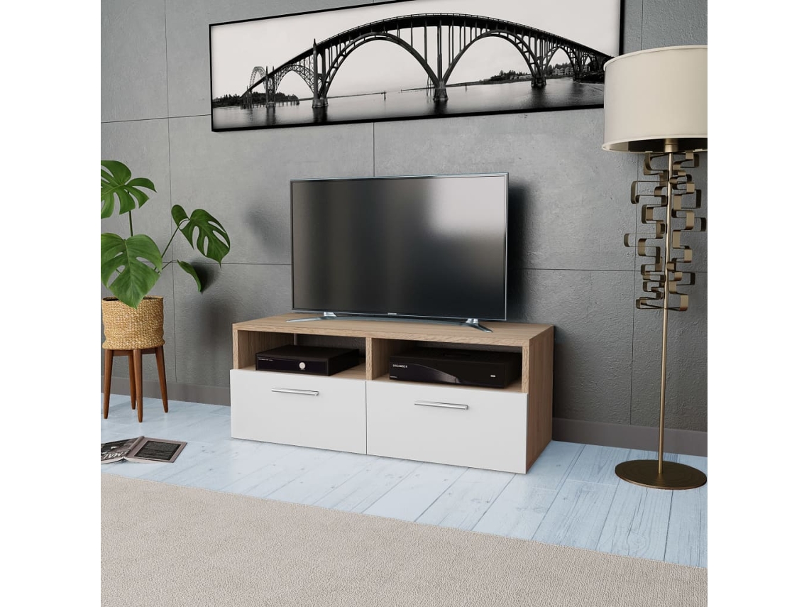 Vidaxl Móvel De Tv Em Aglomerado 95x35x36 Cm Carvalho E Branco