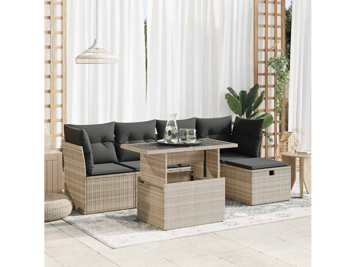 Vidaxl 6 Pcs Conj. Sofás Jardim Com Almofadões Vime Pe Cinzento-claro