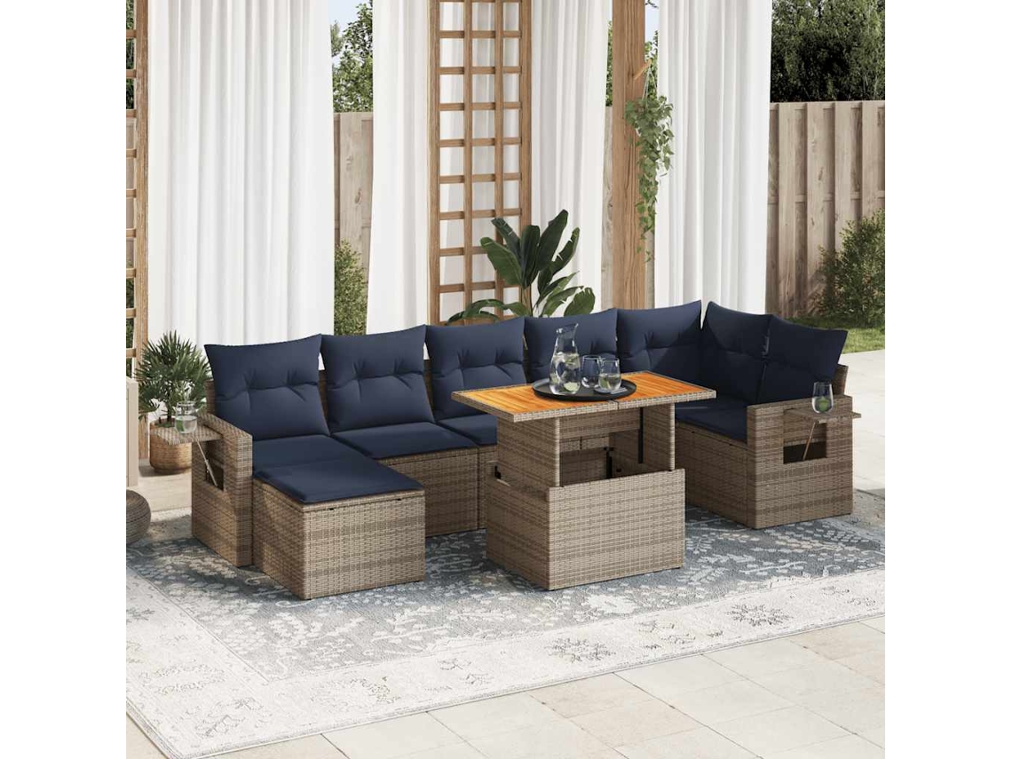 Vidaxl 8 Pcs Conjunto Sofás De Jardim C/ Almofadões Vime Pe Cinzento