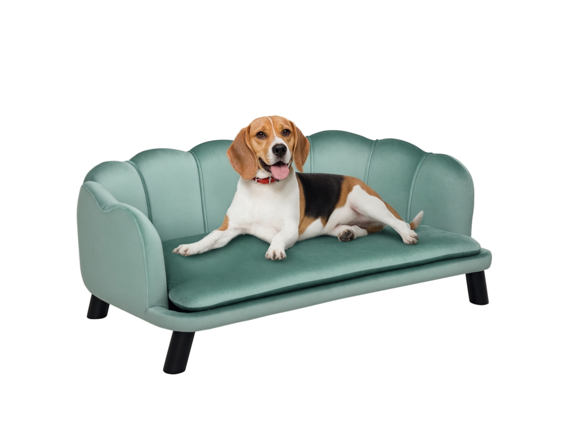 Sofá para Seu Pet Até25kg em Madeira Resistente com Estofado, Design Confortável Verde