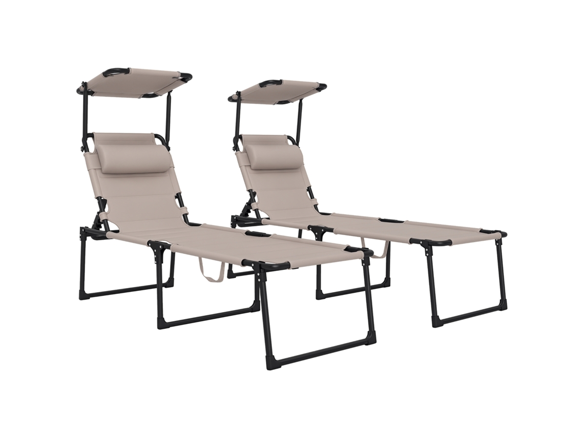 Conjunto de 2 Espreguiçadeiras Dobráveis com Custo e Proteção Solar, 70x200x45cm PENGJIANG SHOP