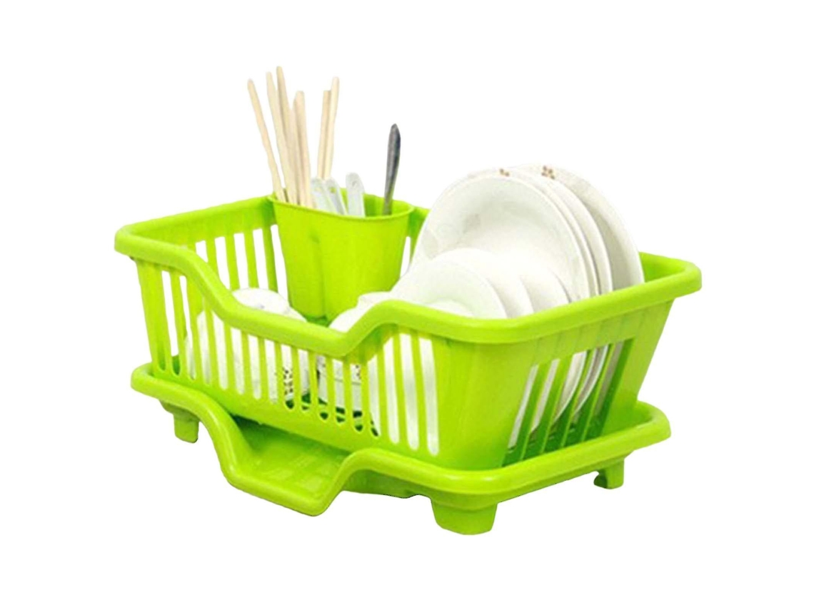 Suporte para Secar Pratos com Tabuleiro de Drenagem para Utensílios de Cozinha, Faca, Colher e Garfo Verde