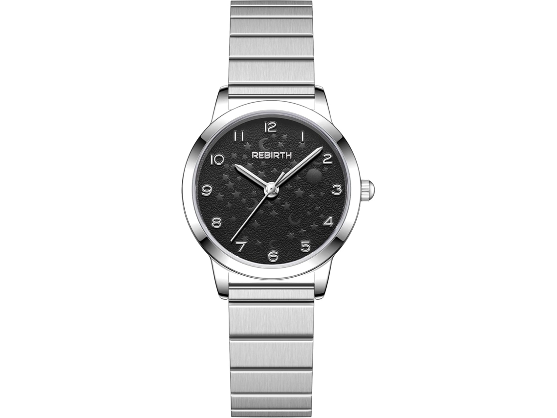 Lurelia Relógio Feminino, Movimento De Quartzo, Aço Inoxidável, Pele, Preto