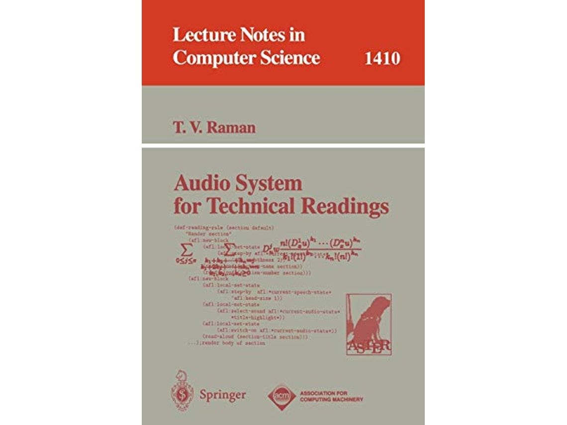 Livro Audio System for Technical Readings Lecture Notes in Computer Science 1410 de Tv Raman (Inglês)