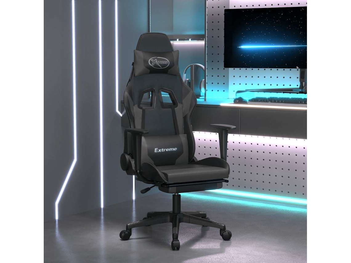 Vidaxl Cadeira Gaming Massagens C/ Apoio Pés Couro Artif. Preto/cinza