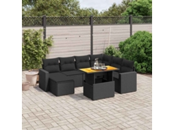 Vidaxl 8 Pcs Conjunto Sofás De Jardim Com Almofadões Vime Pe Preto