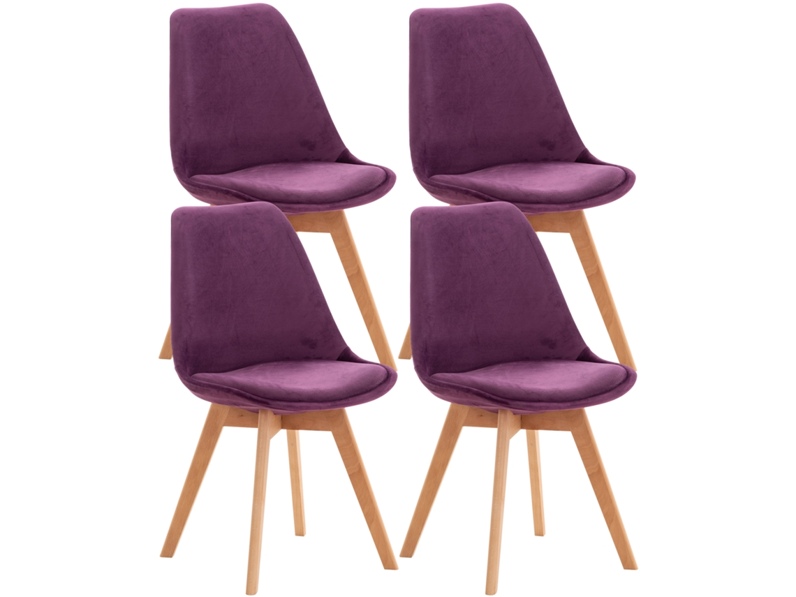 Conjunto de 4 cadeiras de jantar Linares roxo/veludo CLP
