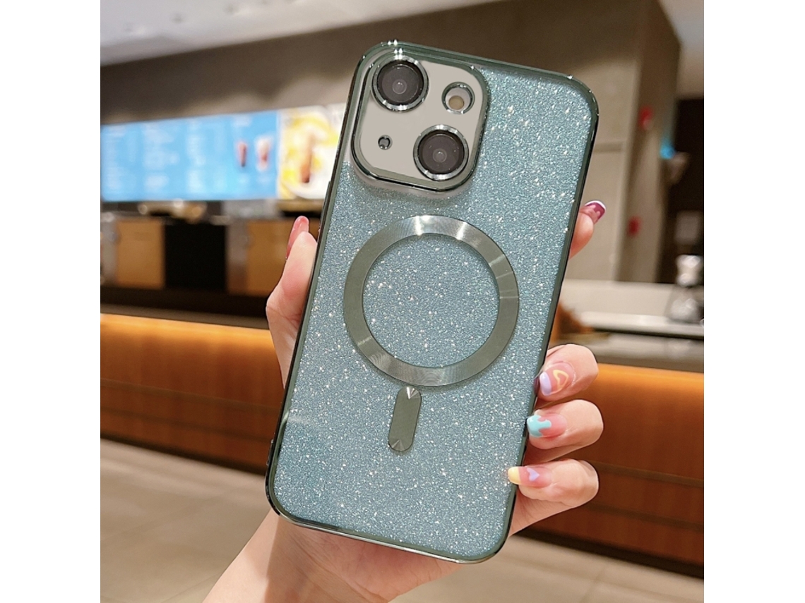 Capa De Tpu Para Iphone 15 - Glitter - Acabamento Eletroplástico - Magsafe