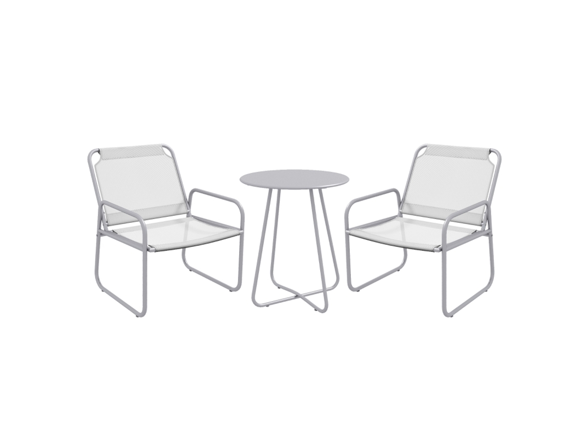 Conjunto de Móveis de Jardim 3 peças: 2 cadeiras com tecido respirável, mesa redonda 60 cm, cinza claro MEGA ECHO TRADE SHOP