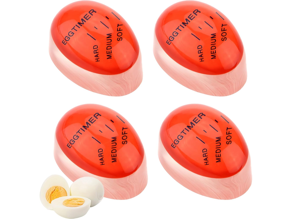 Conjunto De 4 Temporizadores De Ovos Sensíveis Ao Calor Com Mudança Cor Para Cozinhar, Controlando O Tempo De Cozimento Ovos Moles E Duros(vermelho)