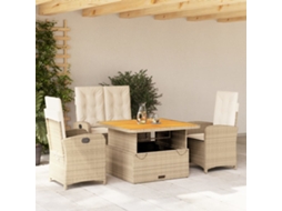 4 Pcs Conjunto De Jantar P/ Jardim C/ Almofadões Vime Pe Bege Dkd Home Decor
