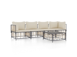 Conjunto 5 lounge de jardim c/ almofadões  VIDAXL vime PE antracite