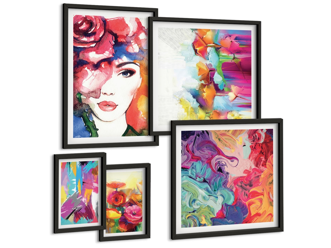 Conjunto De Pinturas Abstrações Coloridas Retratos Espelharte (5 Peças)