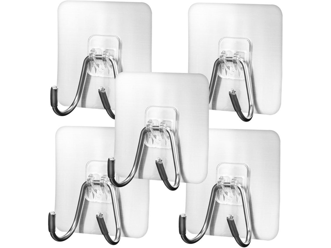 Conjunto De 5 Ganchos Adesivos Resistentes, Leves E Compactos Em Aço