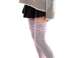 Meia-calça feminina Fasst de lã, cano alto acima do joelho, com pelo macio, quente e confortável.