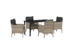 Conjunto 5 De Jantar De Jardim  Com Almofadas Vidaxl Cinzento-claro Vime Pe