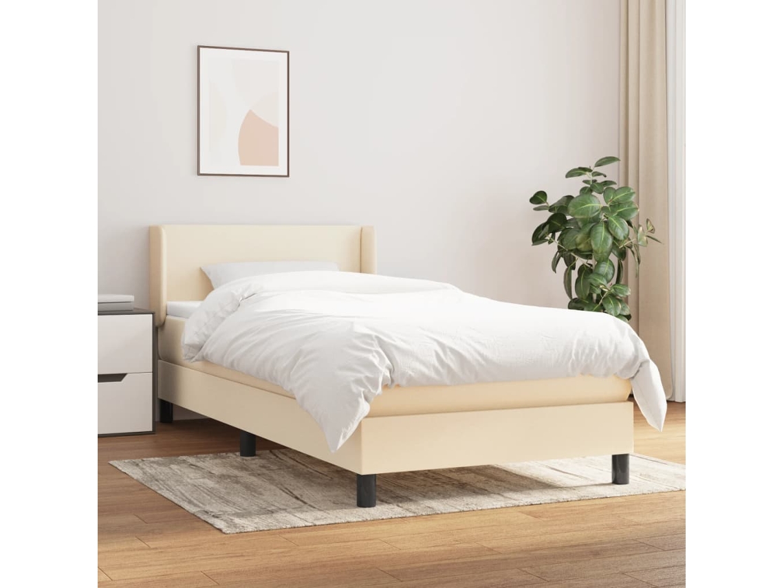 Cama Com Molas/colchão 90x200 Cm Tecido Cor Crème