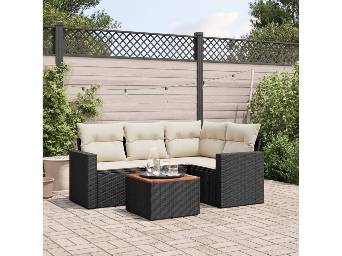 Vidaxl 5 Pcs Conjunto Sofás De Jardim Com Almofadões Vime Pe Preto