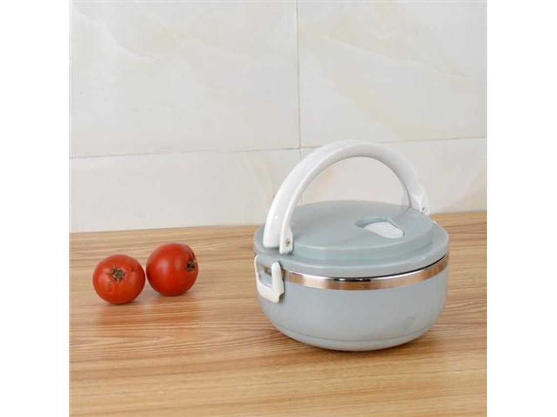 Lancheira térmica Rebe de 700ml em aço inoxidável, portátil, empilhável e hermética, ideal para escola e trabalho, azul.