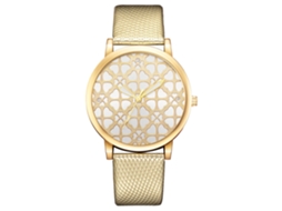 Relógio de Pulso Feminino Fashion com Cinto de Couro Pu e Movimento de Quartzo Dourado