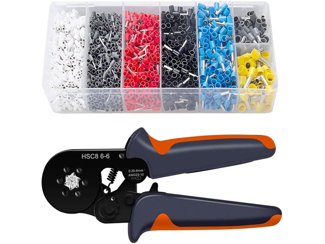 Alicate de Crimpagem AQUAFORGE, ajustável, com trava, para terminais de 0,25 a 6 mm², com 1900 terminais