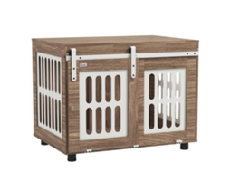 Armário De Gaiola Com Porta De Correr, Casinha Média Para Cachorro, Mesa Lateral, 80 X 59 X 63 Cm, Nogueira