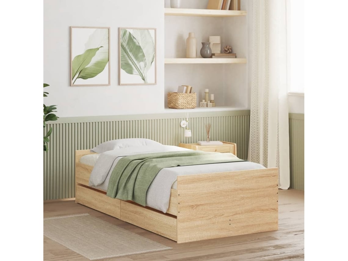 Vidaxl Estrutura Cama Solteiro Pequena C/ Gavetas Carvalho Sonoma