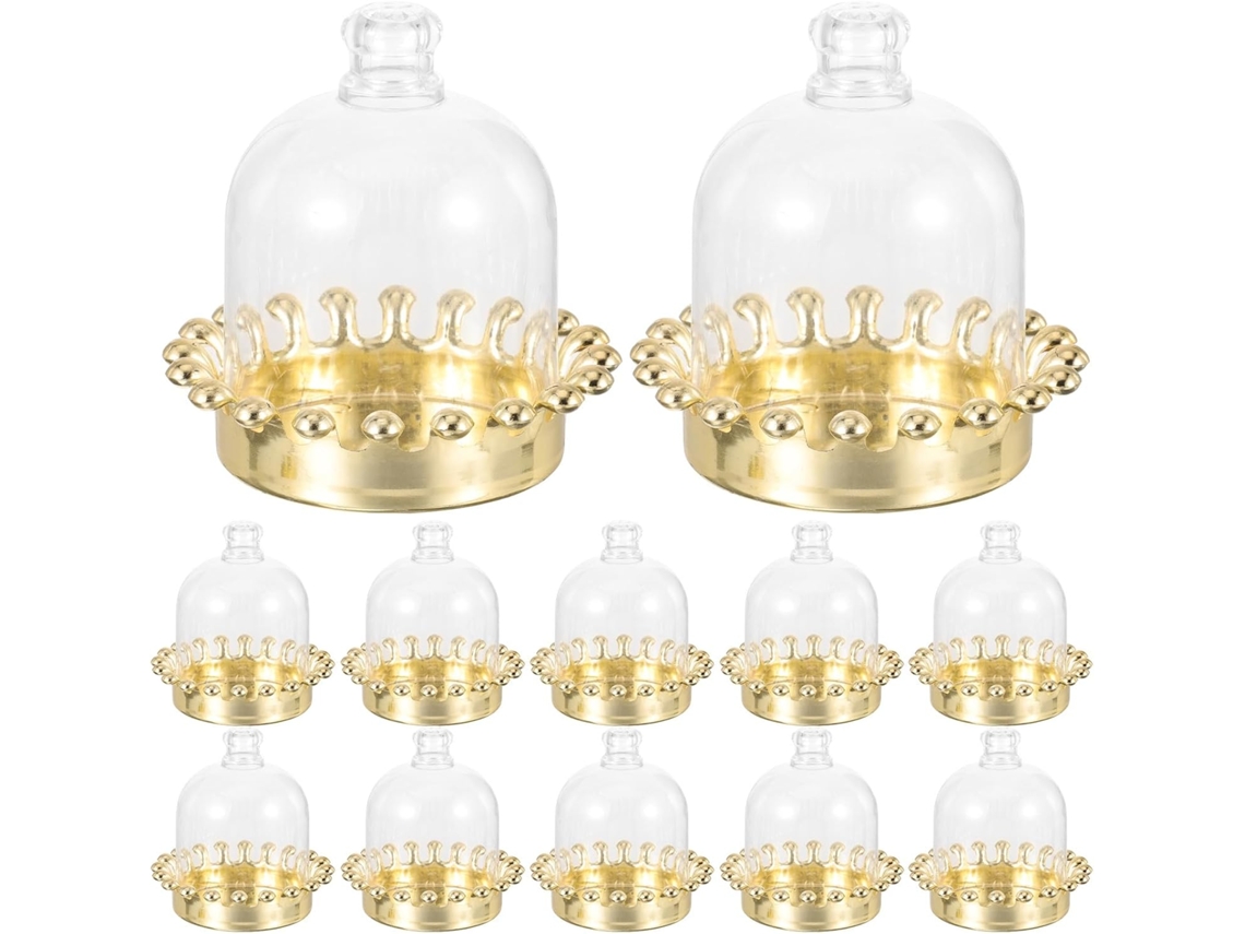 Bandeja Pequena Dourada Para Cupcakes Com Tampa Em Formato De Cúpula, Ideal Para Festas E Uso Diário, Pacote Com 12 Unidades