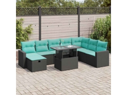 Vidaxl 9 Pcs Conjunto Sofás Jardim Almofadões Vime Pe/acácia Cinzento