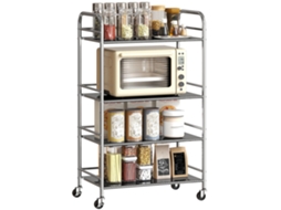 Carrinho de Cozinha com 4 Níveis e Prateleiras Ajustáveis Prateado 60x35x100 cm S/MARCA
