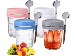 Ifundom Conjunto De 4-potes Vidro Herméticos 400ml Com Tampa E Colher