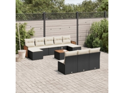 11 Pcs Conjunto Sofás De Jardim C/ Almofadões Vime Pe Preto Dkd Home Decor