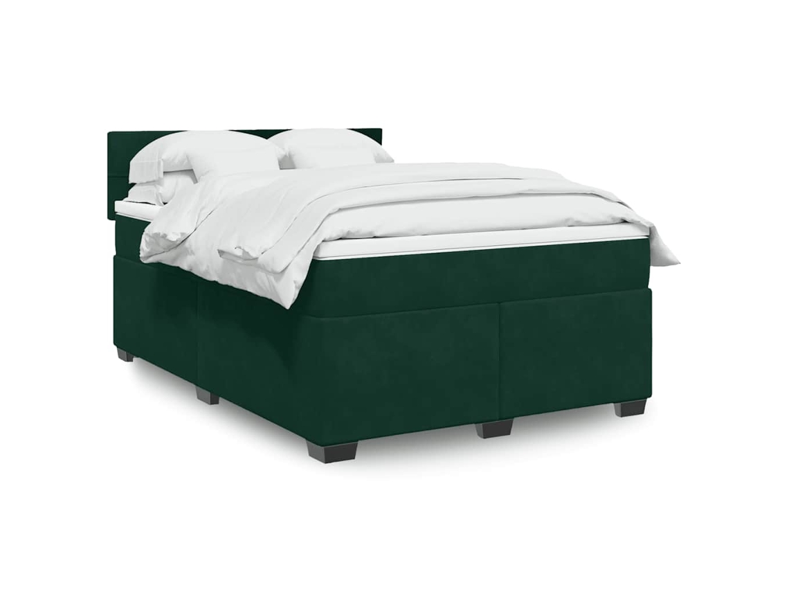 Vidaxl Cama Com Molas/colchão 140x190 Cm Veludo Verde-escuro