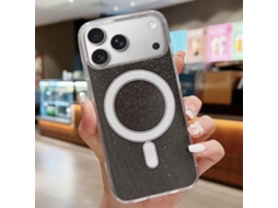 Capa Transparente Com Glitter Para Iphone 17 Pro Max - Acrílico - Magsafe - Preta