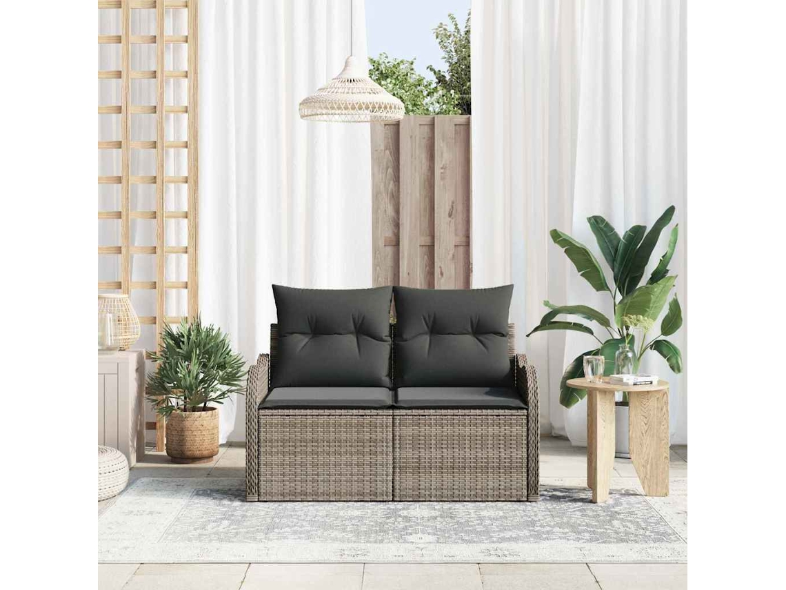 Vidaxl Sofá De Jardim Com Almofada Cinzeto 121 X 62 X 69cm Vime Pe