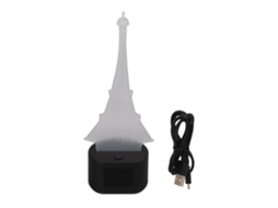 Lámpara 3d Torre Eiffel Luces Led Acrílico Regulable Reloj Despertador Calendario Digital